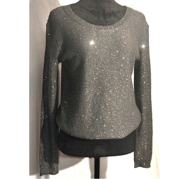 a.n.a Gray Metallic Sweater, Sequins, Bow Accent, XS - Picture 1 of 8